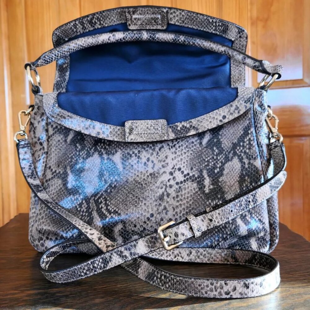 Genuine Leather Snake Python Print Embossed Tote … - image 3